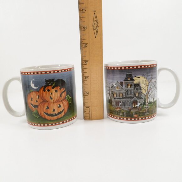 Two Vintage Halloween Mugs with Box David Carter Brown Haunted Hollow Sakura - Picture 11 of 14